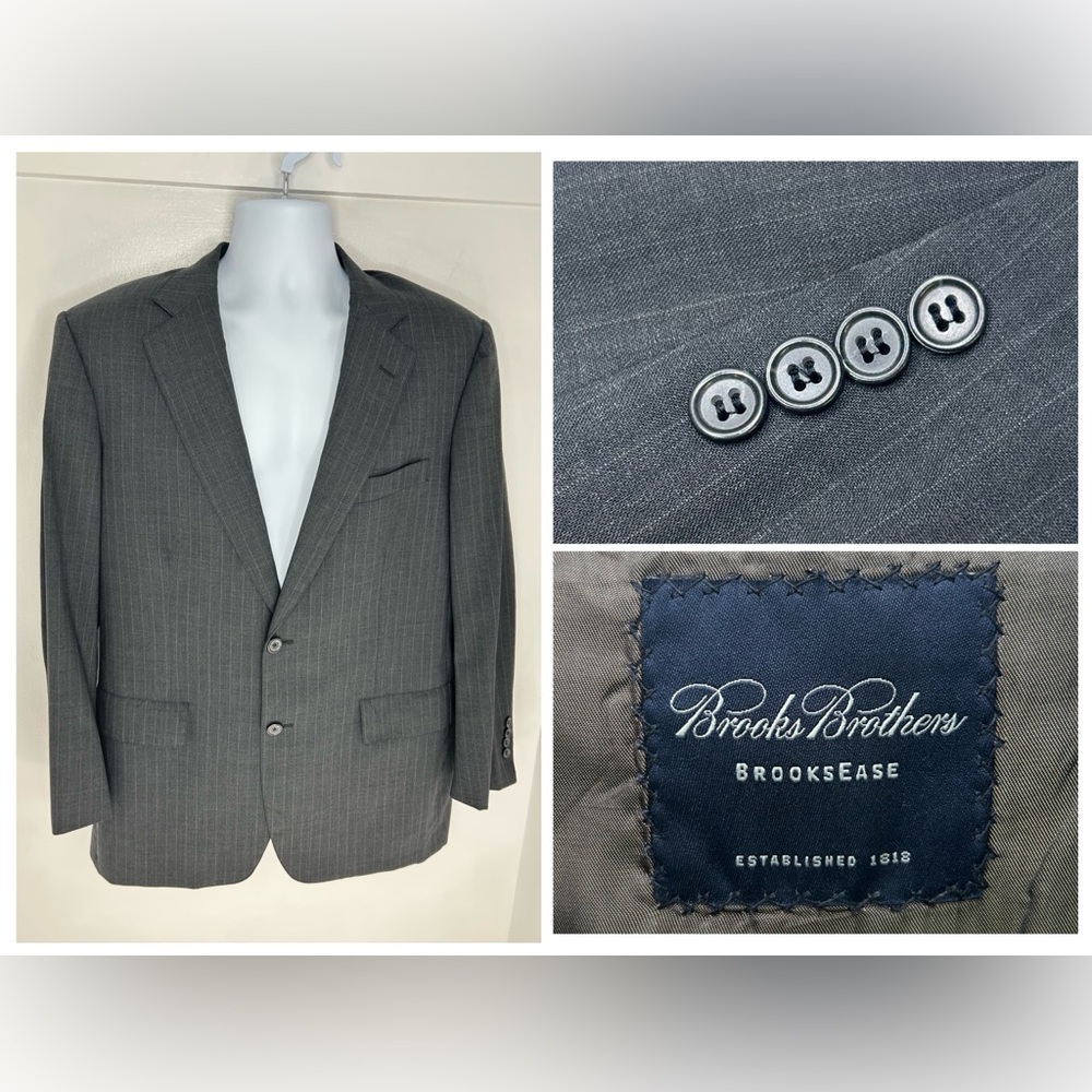 Brooks Brothers Brooksease Blazer Size 42 100% Wool Pinstripe Jacket Office